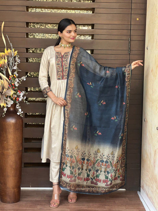 🤍 Effortless Elegance in White – Roman Silk Kurta Set with Pant &amp; Dupatta