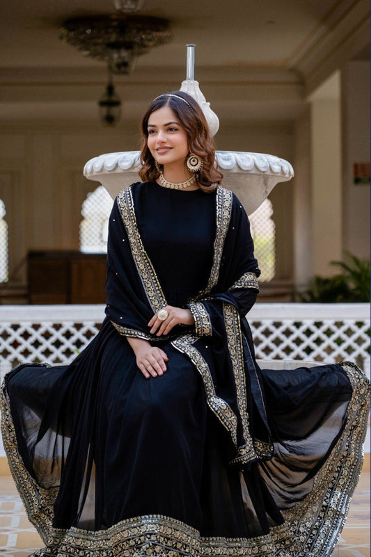 ✨ Graceful Georgette Ensemble with Sequins & Zari Embroidery