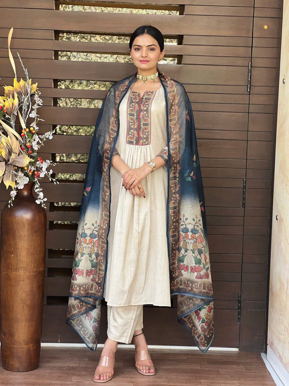 🤍 Effortless Elegance in White – Roman Silk Kurta Set with Pant &amp; Dupatta
