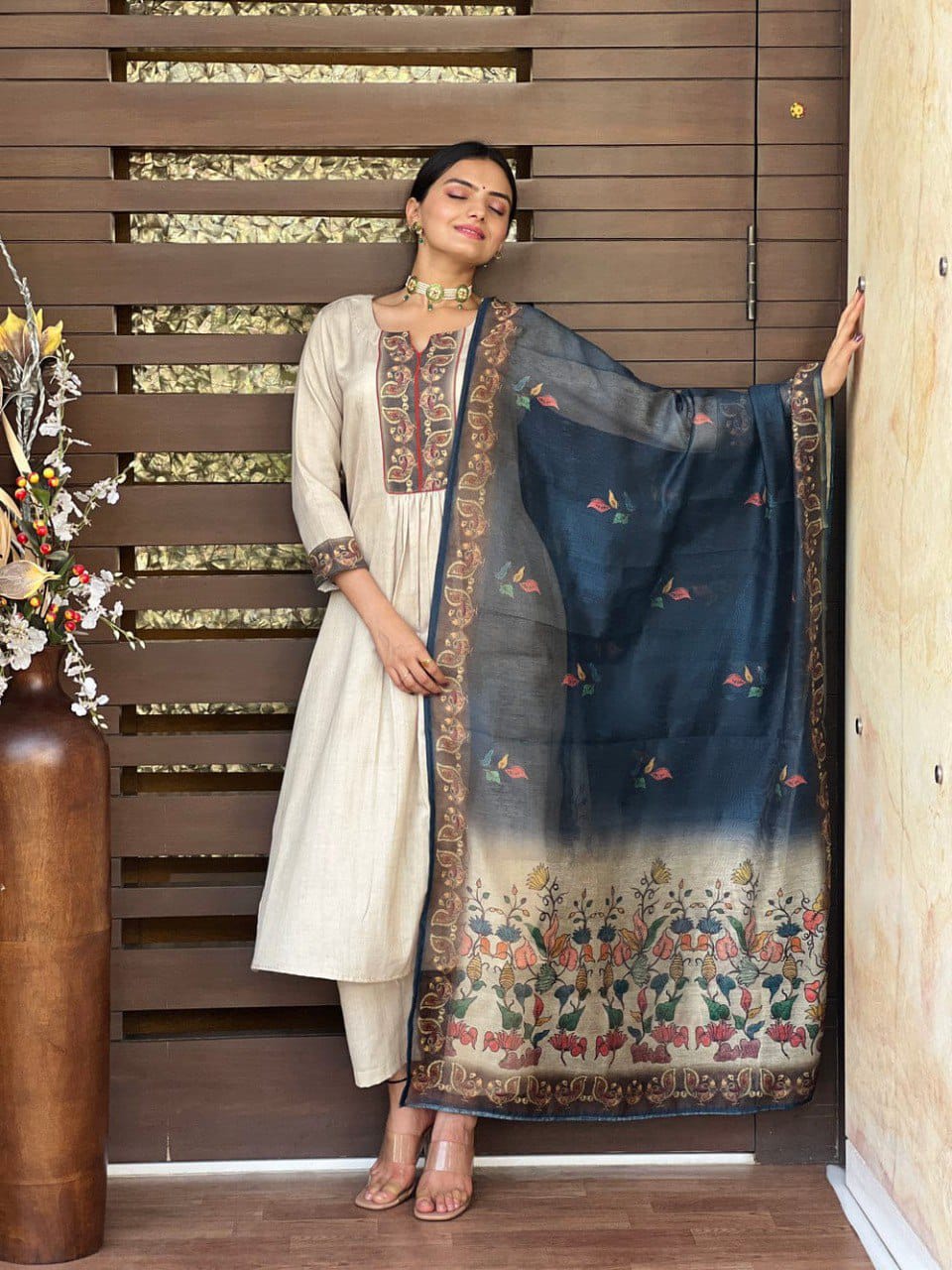 🤍 Effortless Elegance in White – Roman Silk Kurta Set with Pant &amp; Dupatta
