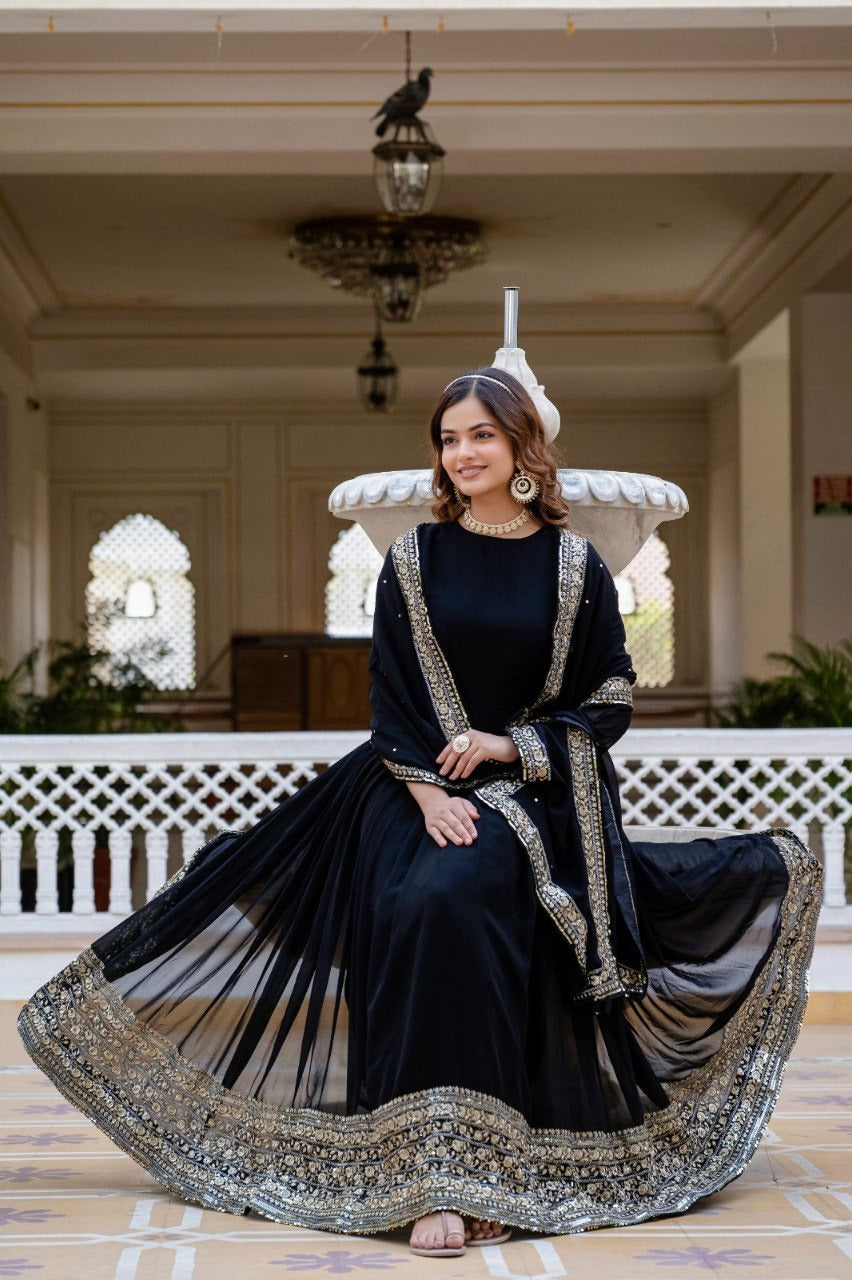 ✨ Graceful Georgette Ensemble with Sequins & Zari Embroidery