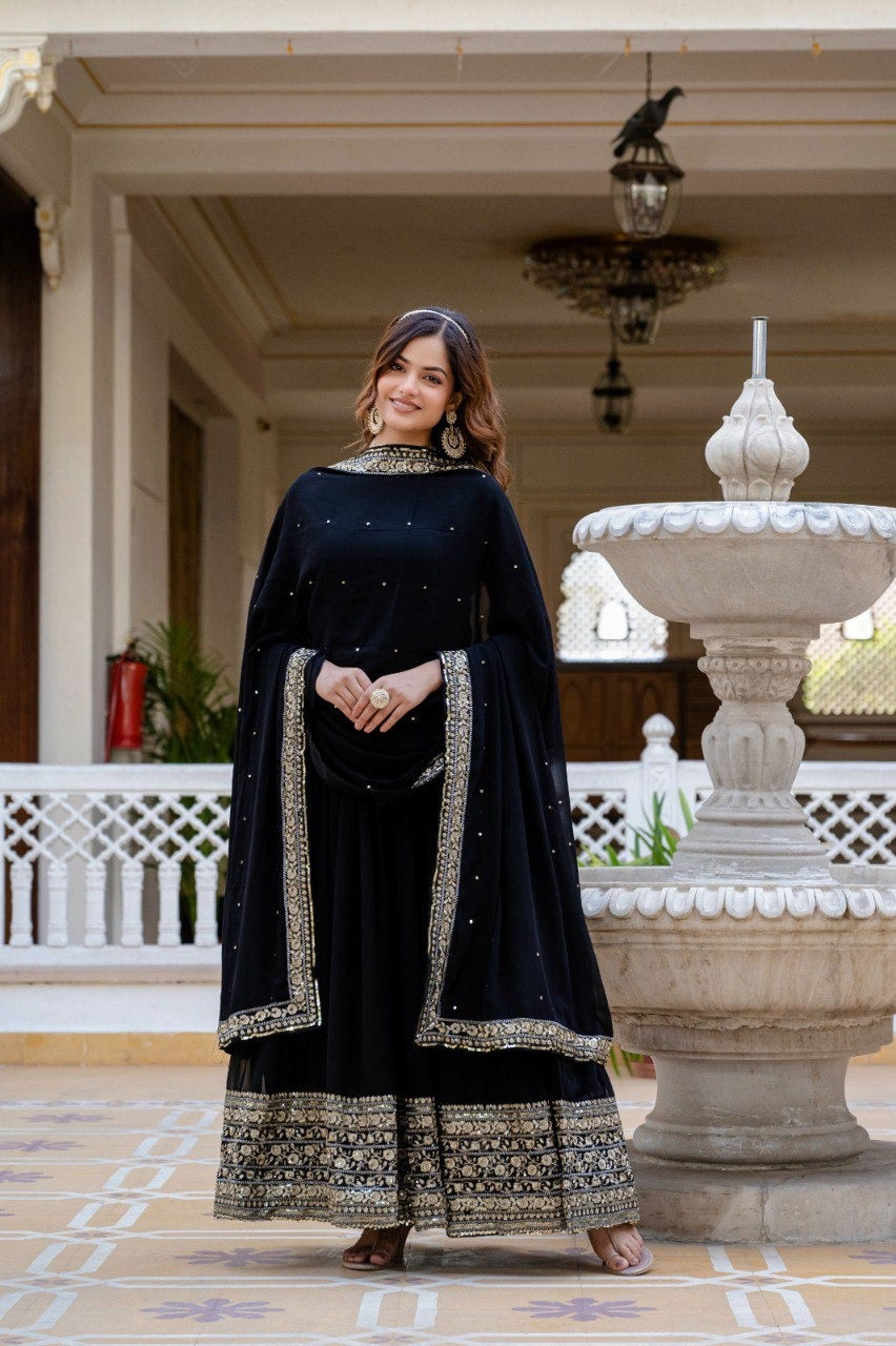 ✨ Graceful Georgette Ensemble with Sequins & Zari Embroidery