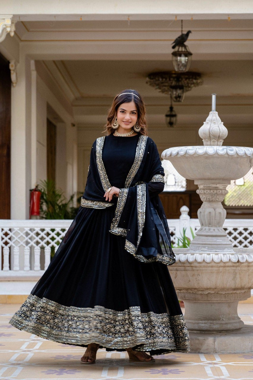 ✨ Graceful Georgette Ensemble with Sequins & Zari Embroidery