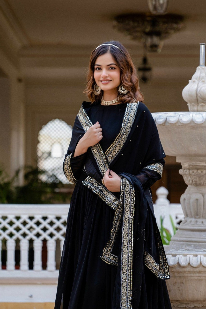 ✨ Graceful Georgette Ensemble with Sequins & Zari Embroidery