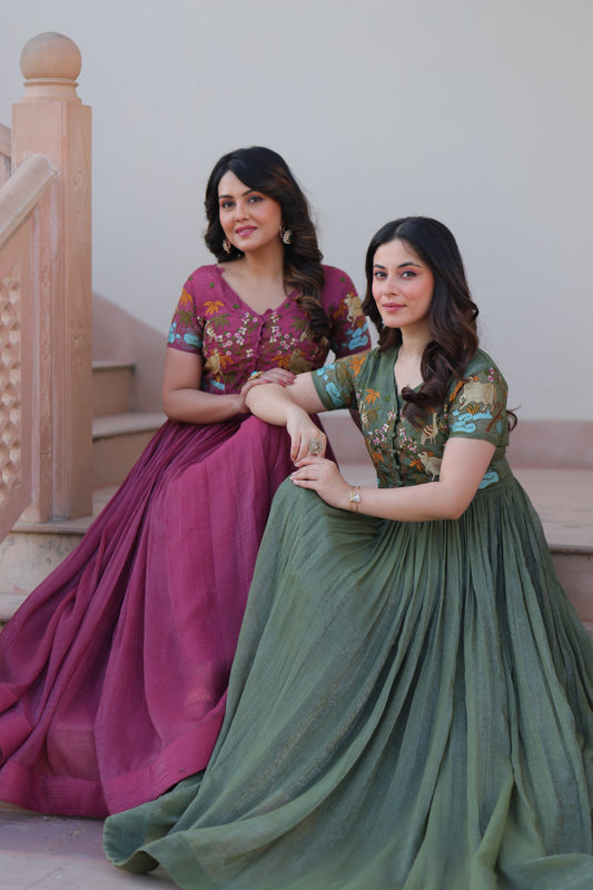 💃🏽 PREMIUM DESIGNER READYMADE KOTI-GOWN SET – A Regal Ensemble You’ll Love to Flaunt!
