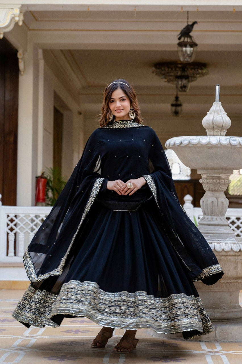 ✨ Graceful Georgette Ensemble with Sequins & Zari Embroidery
