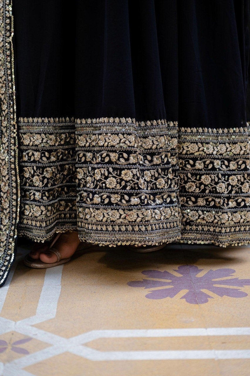 ✨ Graceful Georgette Ensemble with Sequins & Zari Embroidery