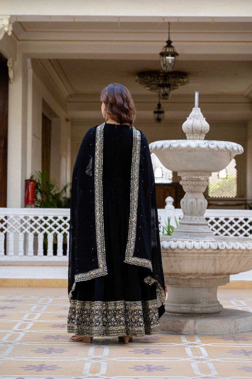 ✨ Graceful Georgette Ensemble with Sequins & Zari Embroidery