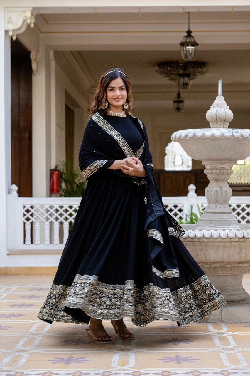 ✨ Graceful Georgette Ensemble with Sequins & Zari Embroidery