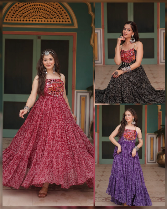 Navratri 2025 Exclusive – Traditional Kutchi Bandhani Gown | Code: K-1119