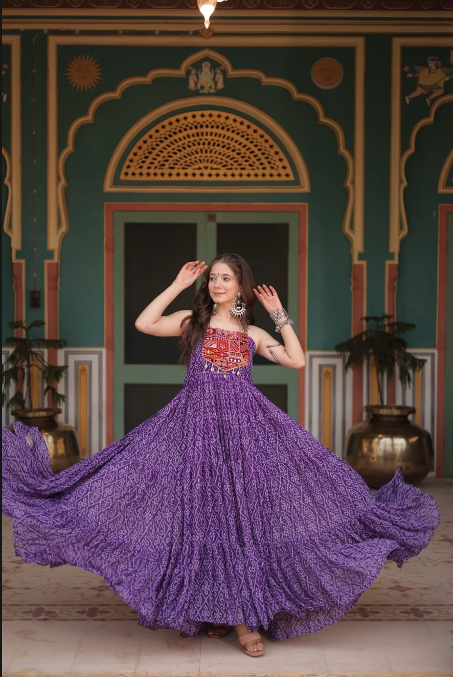 Navratri 2025 Exclusive – Traditional Kutchi Bandhani Gown | Code: K-1119