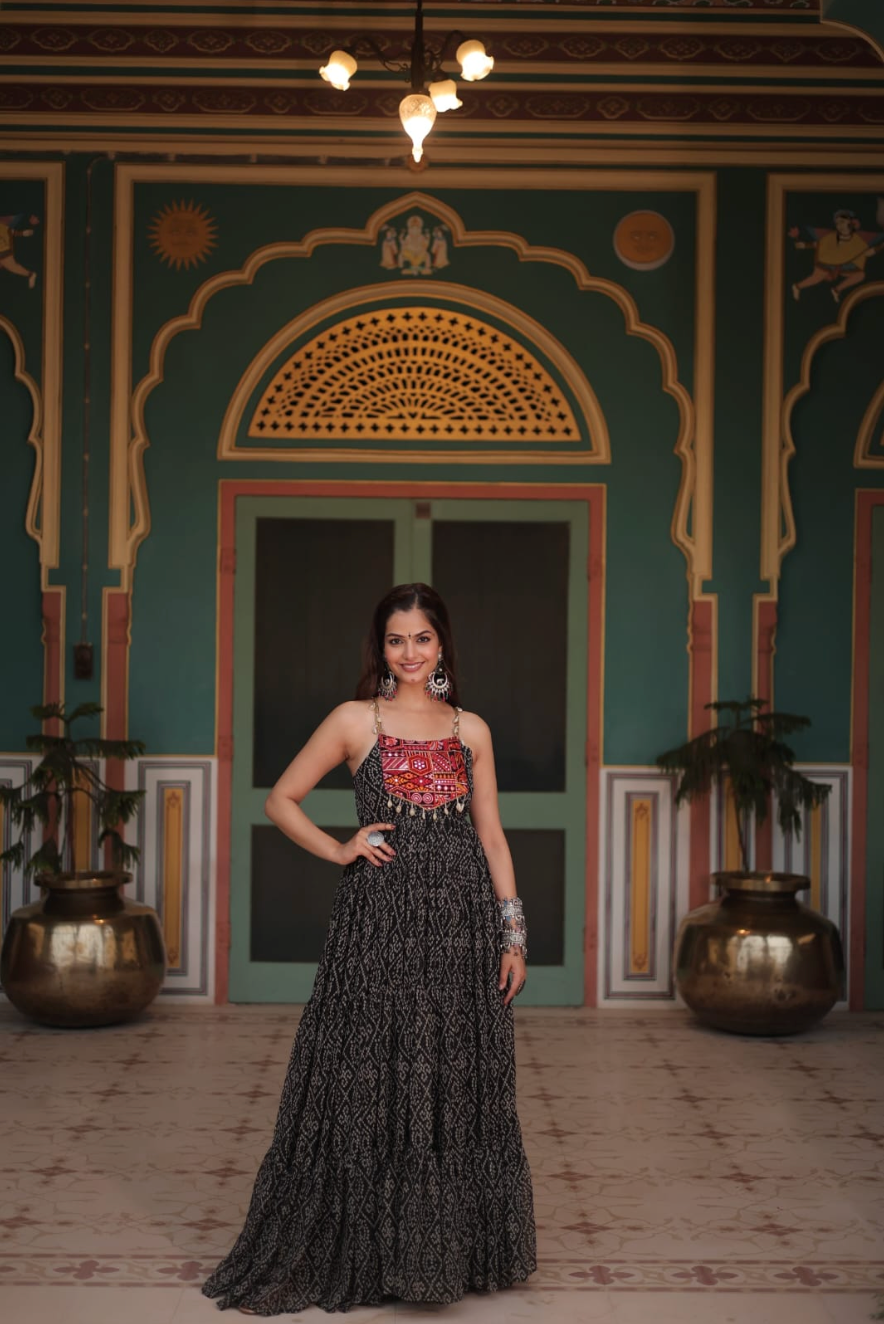 Navratri 2025 Exclusive – Traditional Kutchi Bandhani Gown | Code: K-1119