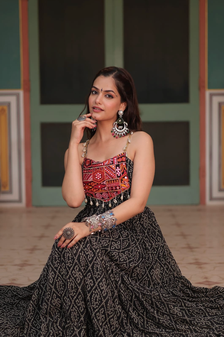Navratri 2025 Exclusive – Traditional Kutchi Bandhani Gown | Code: K-1119