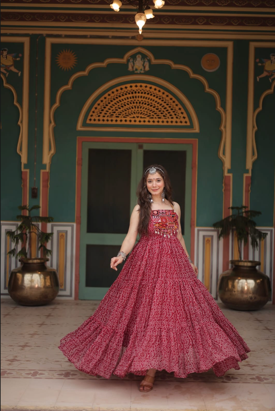 Navratri 2025 Exclusive – Traditional Kutchi Bandhani Gown | Code: K-1119