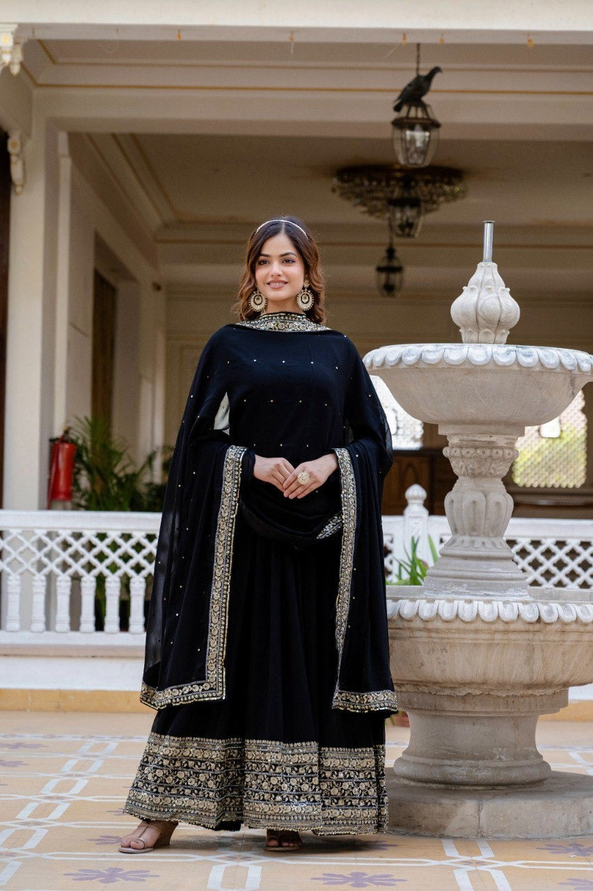 ✨ Graceful Georgette Ensemble with Sequins & Zari Embroidery
